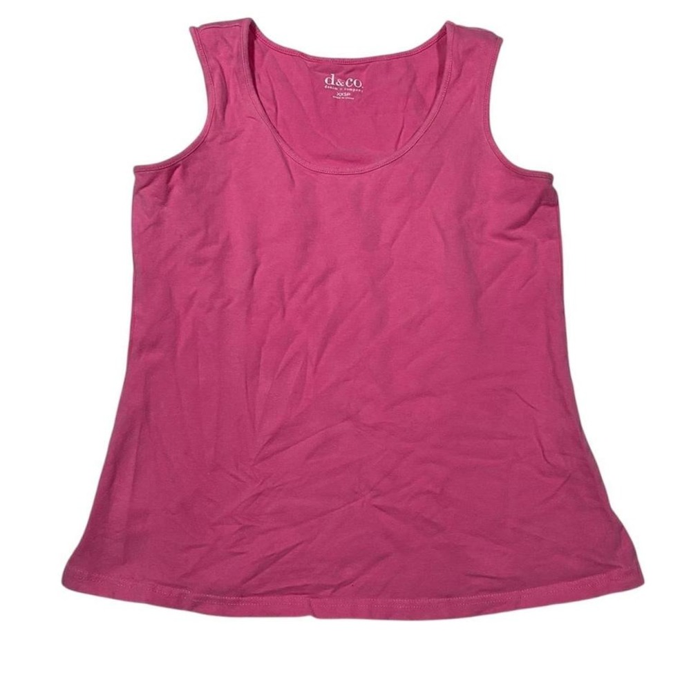 Denim & Co Pink‎ Scoop Neck Tank Top Sleeveless Cotton Blend Basic Chic